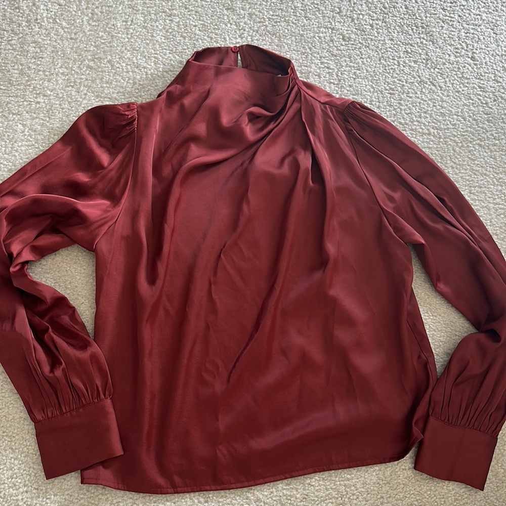 Light brown/ red satin blouse NWT